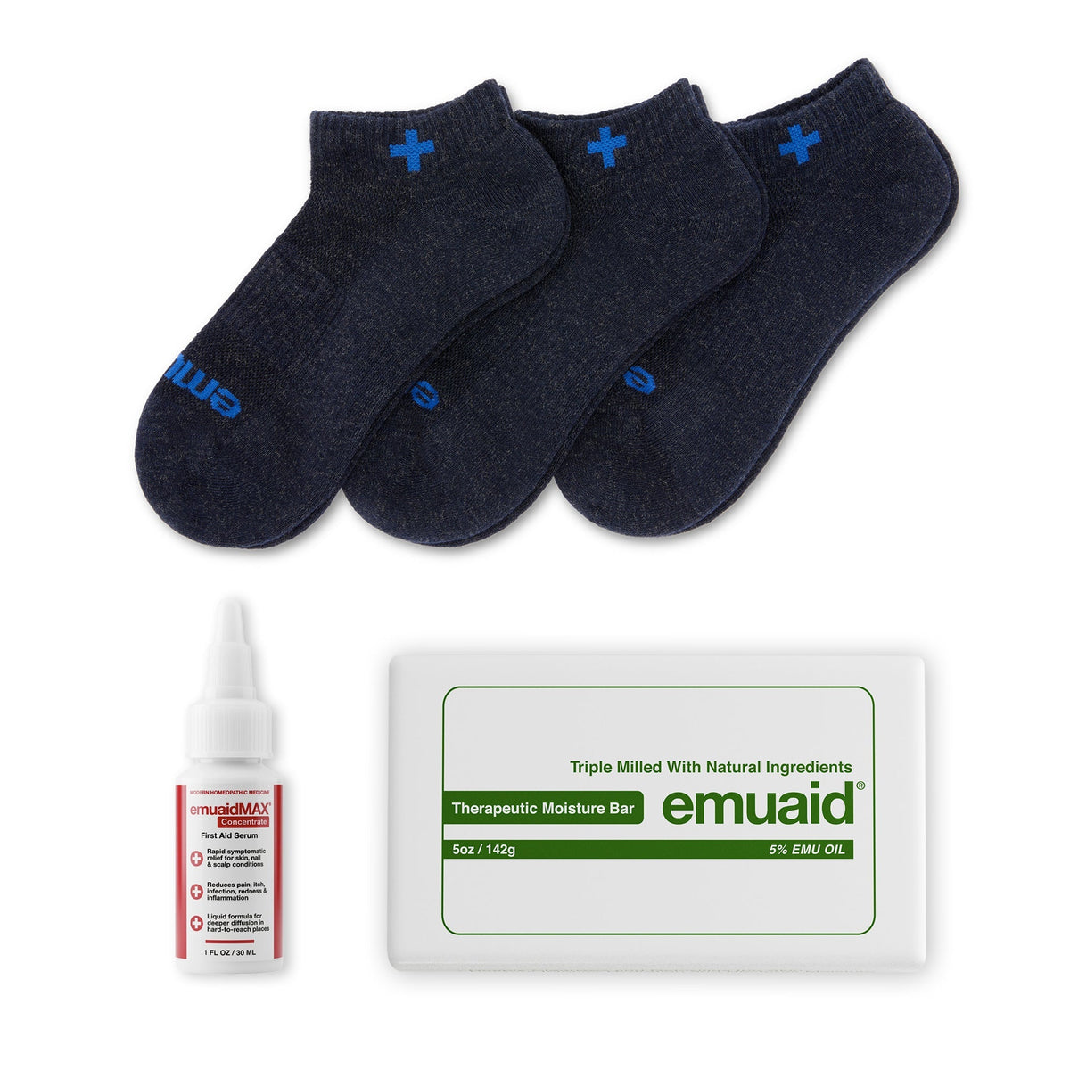 kit chaussettes et sérum emu aid