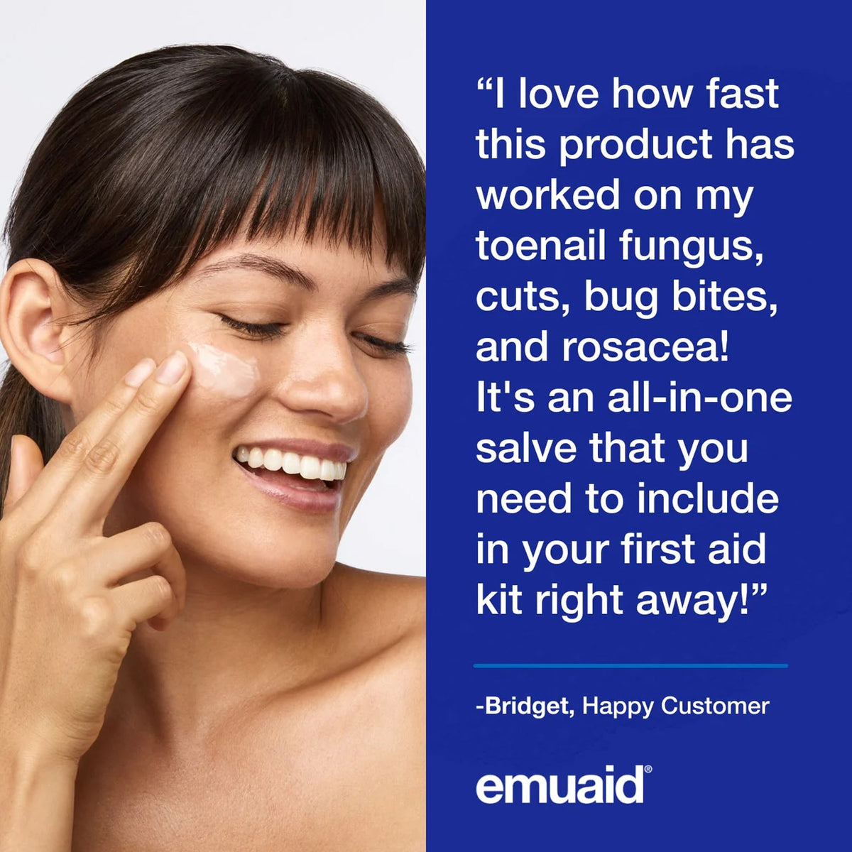 Femme appliquant une crème emuaid sur le visage
