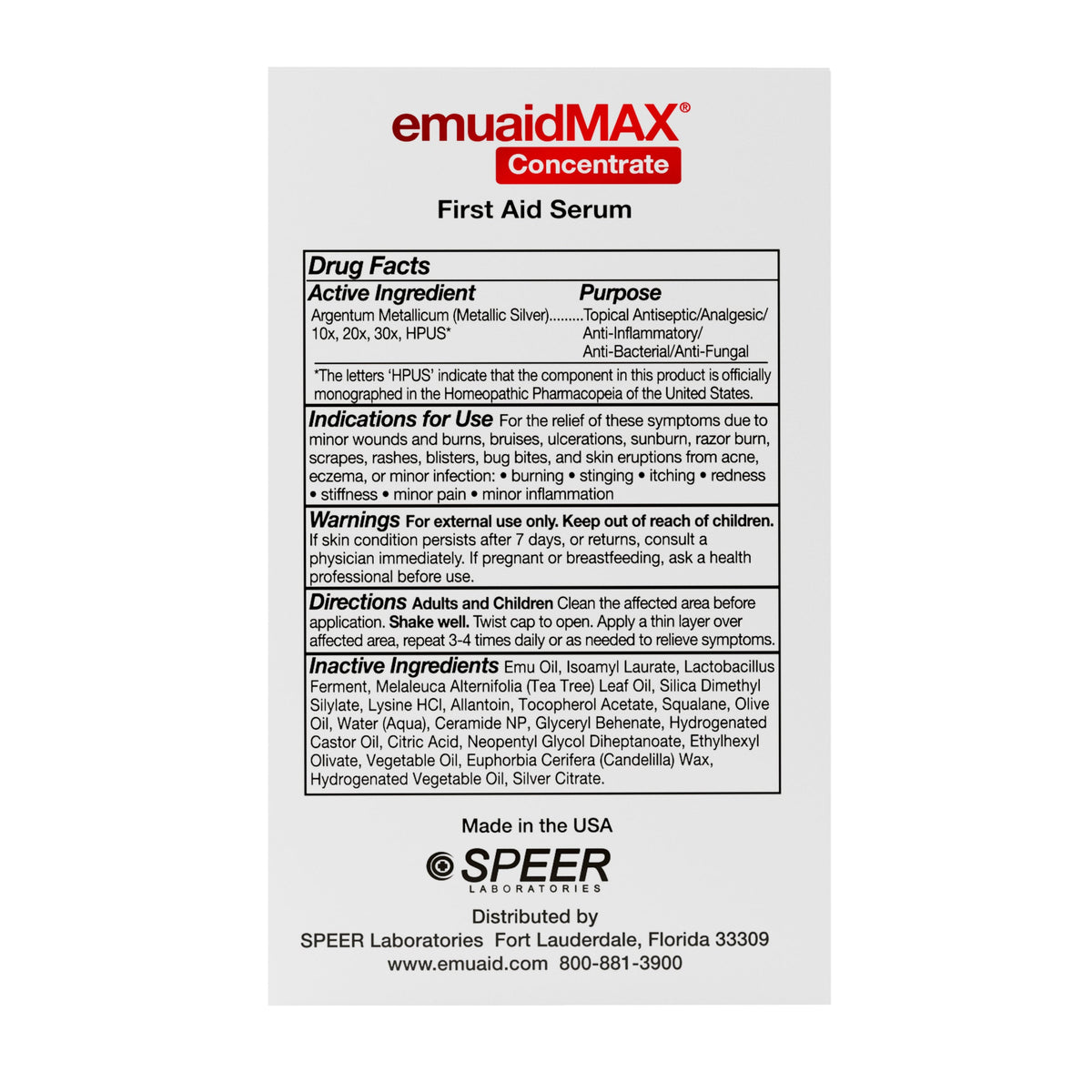 emuaidmax first aid serum drug facts panel