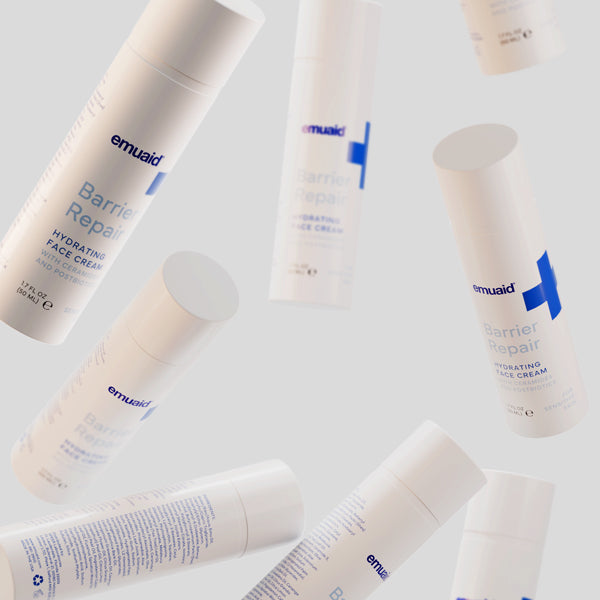 emuaid barrier repair hydrating face cream bottles floating