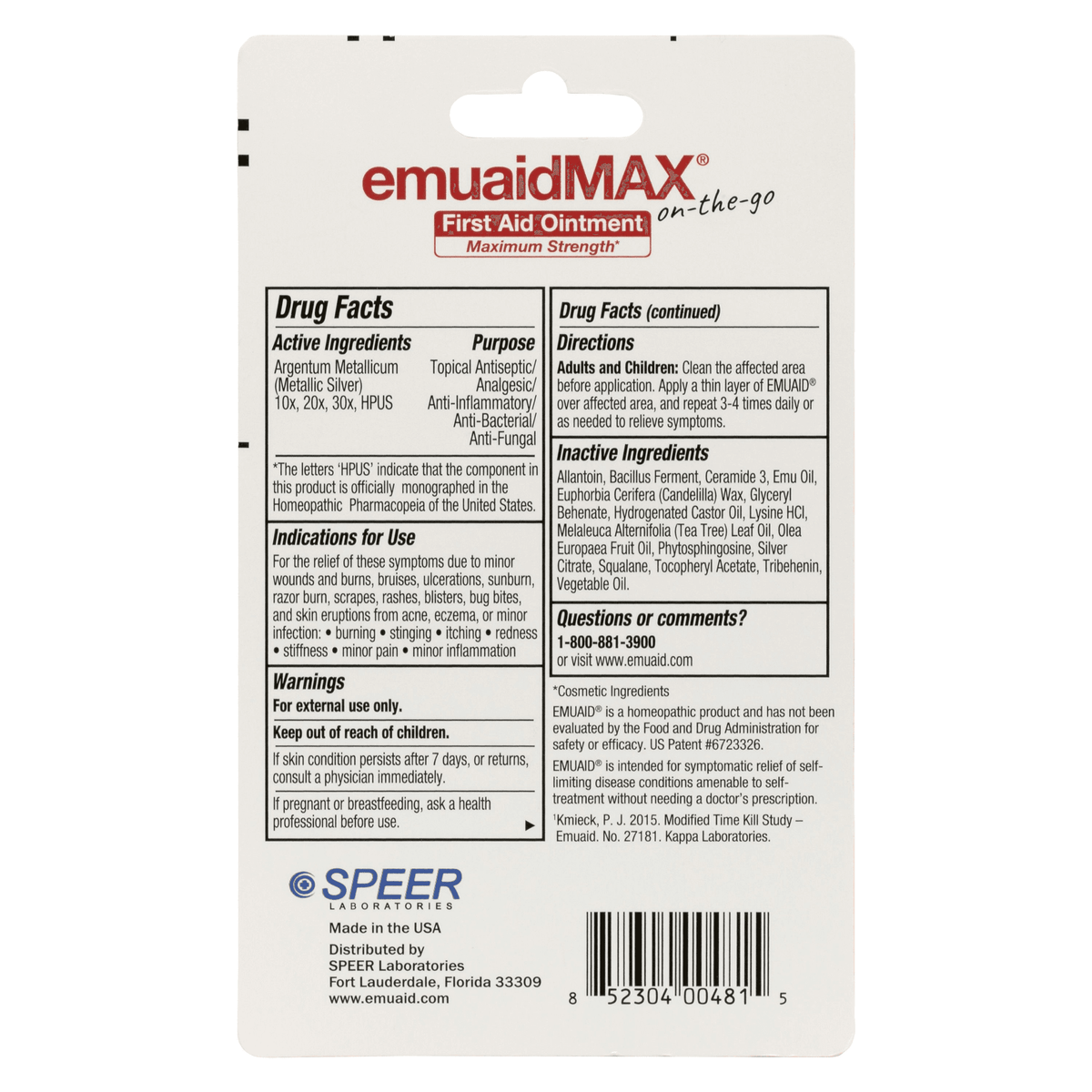 emuaidmax pommade de premier secours contre-étiquette