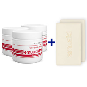 EMUAIDMAX Pommade 3x2oz et 2 EMUAID Savon thérapeutique hydratant en barre