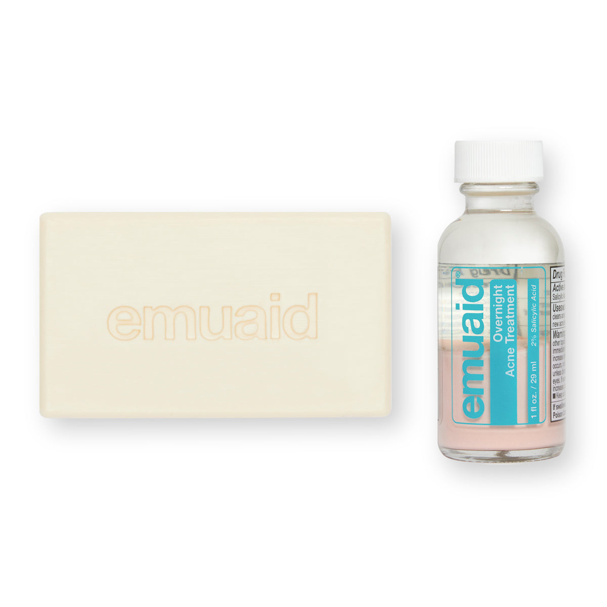 Voici une photo de EMUAID® Overnight Acne Treatment et de EMUAID® Therapeutic Moisture Bar.